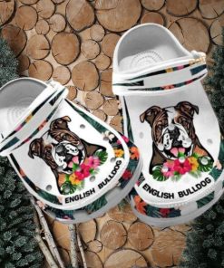 Custom Name English Bulldog Dog Mom Hibiscus Puppy Crocs