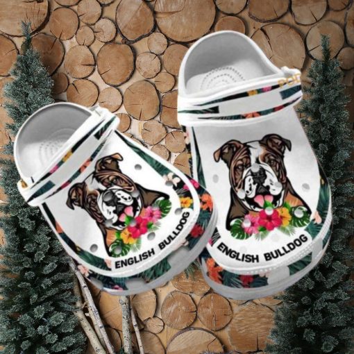 Custom Name English Bulldog Dog Mom Hibiscus Puppy Crocs