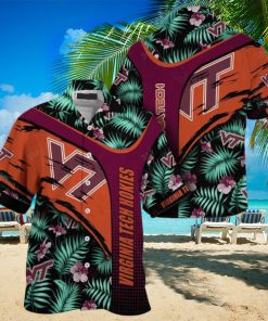 Custom Name Green Orange NCAA Virginia Tech Hokies Hawaiian Shirt