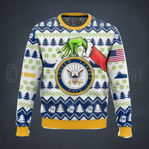 Custom Name Grinch X Us Navy Ugly Sweater V2