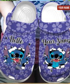 Custom Name Hello Stitch Floral Purple Crocs