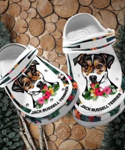 Custom Name Jack Russell Hibiscus Dog Crocs for Terrier Moms