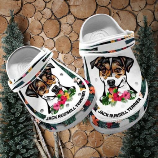 Custom Name Jack Russell Hibiscus Dog Crocs for Terrier Moms