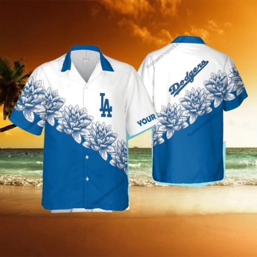 Custom Name MLB Los Angeles Dodgers Party AOP Hawaiian Shirt Flower For Summer