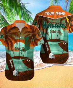 Custom Name Miami Hurricanes NCAA Casual Logo Aloha Hawaiian Shirt