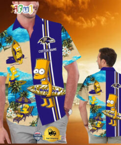 Custom Name NFL Baltimore Ravens Special Bart Simpson Tropical Hawaiian Shirt