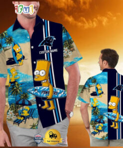 Custom Name NFL Carolina Panthers Special Bart Simpson Tropical Hawaiian Shirt