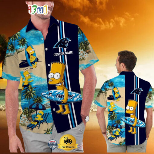 Custom Name NFL Carolina Panthers Special Bart Simpson Tropical Hawaiian Shirt