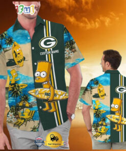 Custom Name NFL Green Bay Packers Special Bart Simpson Tropical Hawaiian Shirt