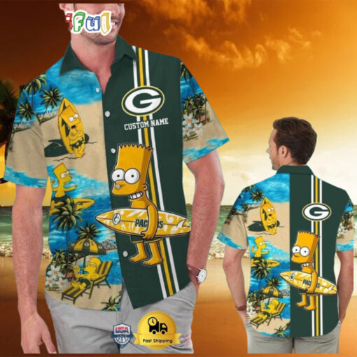 Custom Name NFL Green Bay Packers Special Bart Simpson Tropical Hawaiian Shirt