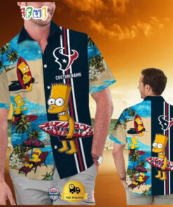 Custom Name NFL Houston Texans Special Bart Simpson Tropical Hawaiian Shirt