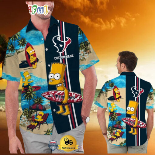 Custom Name NFL Houston Texans Special Bart Simpson Tropical Hawaiian Shirt