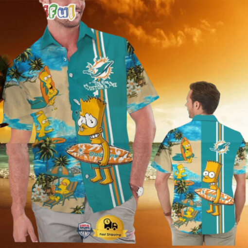 Custom Name NFL Miami Dolphins Special Bart Simpson Tropical Hawaiian Shirt