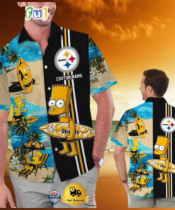 Custom Name NFL Pittsburgh Steelers Special Bart Simpson Tropical Hawaiian Shirt