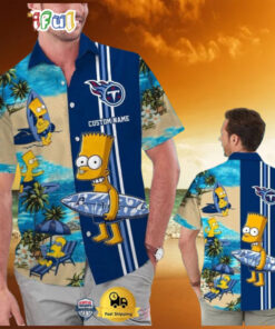 Custom Name NFL Tennessee Titans Special Bart Simpson Tropical Hawaiian Shirt