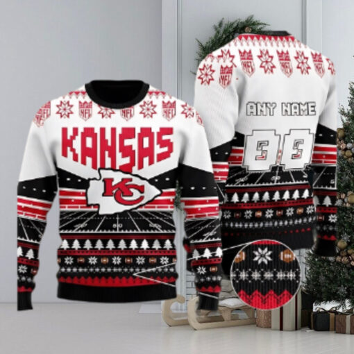 Custom Name Number Nfl Kansas City Chiefs Rugby Stadium Ugly Christmas Sweater