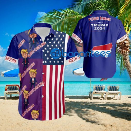 Custom Name Trump Angry North Carolina Hawaiian Shirt Baby Trump Pointing USA Flag Gift For Fans Trump Votes