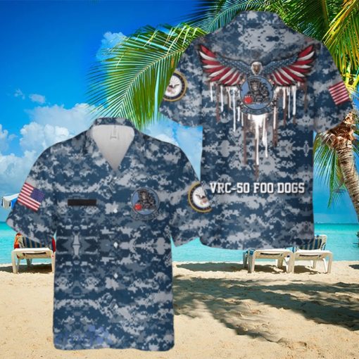 Custom Name US Navy VRC 50 Foo Dogs Hawaiian Shirt Summer Vacation Button Shirt