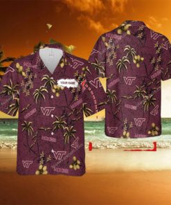 Custom Name Virginia Tech Hokies Aloha 3D Hawaiian Shirt Gold Flower Vintage Gift Summer