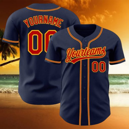 Custom Navy Red Gold Authentic Baseball Jersey