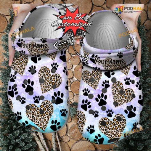 Custom Personalized Dog Paw Heart Leopard Clog Crocs for Pet Lovers