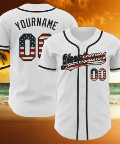 Custom White Vintage USA Flag Black Authentic Baseball Jersey