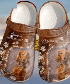 Customized Name Love Dachshund Fur Print Dog Crocs for Fans