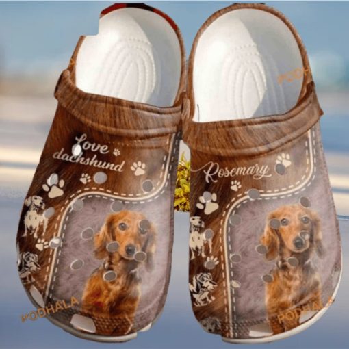 Customized Name Love Dachshund Fur Print Dog Crocs for Fans