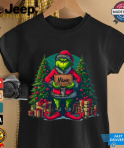 Personalized Christmas Grinch shirt with custom name design, festive holiday apparel, perfect gift idea