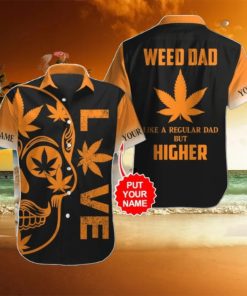 Customized Weed Dad Orange Leaf Skull Black Hawaiian Shirt Style Gift