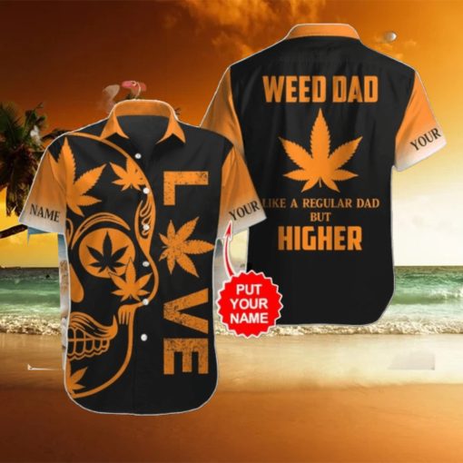 Customized Weed Dad Orange Leaf Skull Black Hawaiian Shirt Style Gift