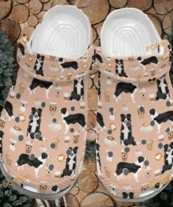 Cute Border Collie with Coffee Patterned Dog Crocs for Fans