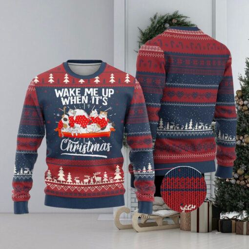 Cute Cat Wake Me Up When It’s Christmas Chillin’ Ugly Christmas Sweater