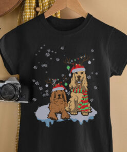 Cute Christmas Cocker Spaniel Santa Hats Reindeer Dog Lovers shirt