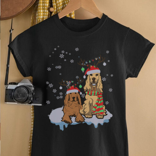 Cute Christmas Cocker Spaniel Santa Hats Reindeer Dog Lovers shirt