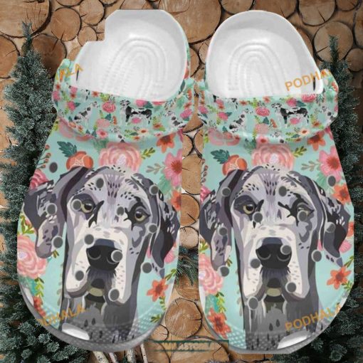 Cute Great Dane Dog Floral Pattern Dog Crocs for Dog Lovers