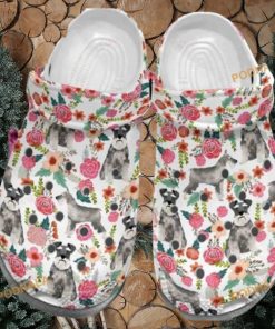 Cute Schnauzer Dog Flowers Floral Puppy Crocs for Women