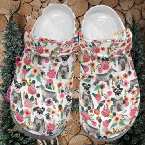 Cute Schnauzer Dog Flowers Floral Puppy Crocs for Women