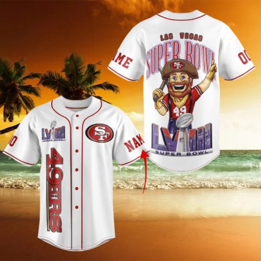 SF 49ers Super Bowl LVIII Custom Name Baseball Jersey