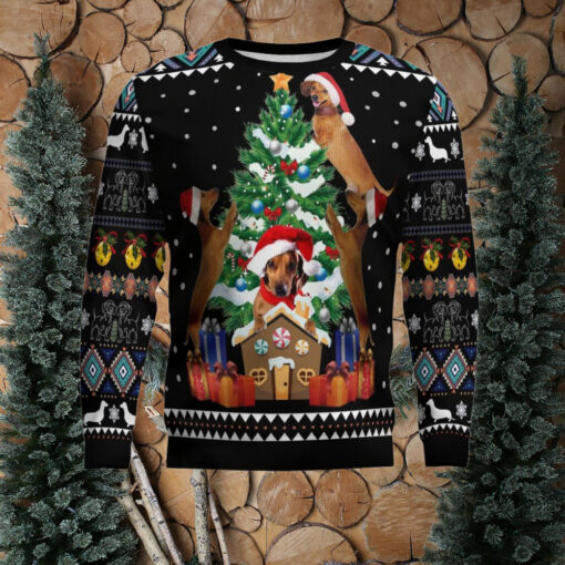 Dachshund Group Christmas Tree Ugly Christmas Sweater