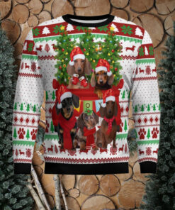 Dachshund Red Truck Ugly Christmas Sweater