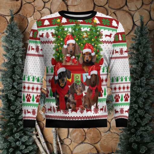 Dachshund Red Truck Ugly Christmas Sweater