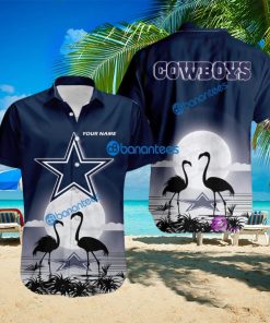 Dallas Cowboys NFL Team With Flamingo Moon Pattern Button Down Hawaiian Shirt For Big Fans Custom Name