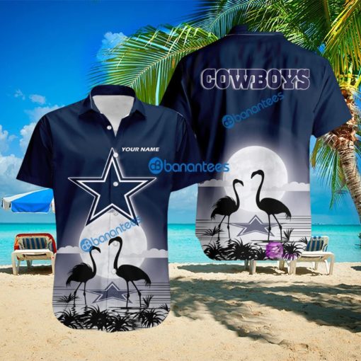 Dallas Cowboys NFL Team With Flamingo Moon Pattern Button Down Hawaiian Shirt For Big Fans Custom Name