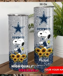 Dallas Cowboys Snoopy Sunflower Custom Name Skinny Tumbler