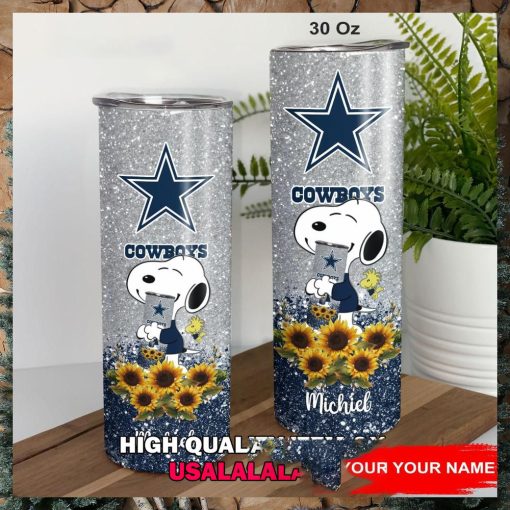 Dallas Cowboys Snoopy Sunflower Custom Name Skinny Tumbler