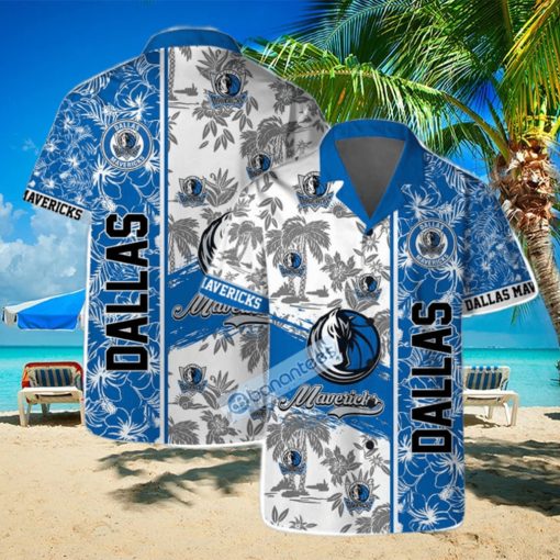 Dallas Mavericks NBA Logo Hibiscus Mix Tree Pattern Set Hawaiian Shirt & Short