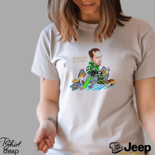 Dallas Stars Radek Faksa sitting on Vegas Golden Knight dragon slayed shirt