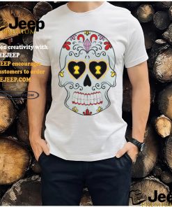 Deep Sky Blue Sugar Skull With Yellow Flowers T Shirt