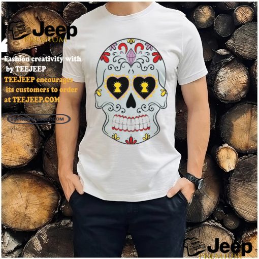 Deep Sky Blue Sugar Skull With Yellow Flowers T Shirt